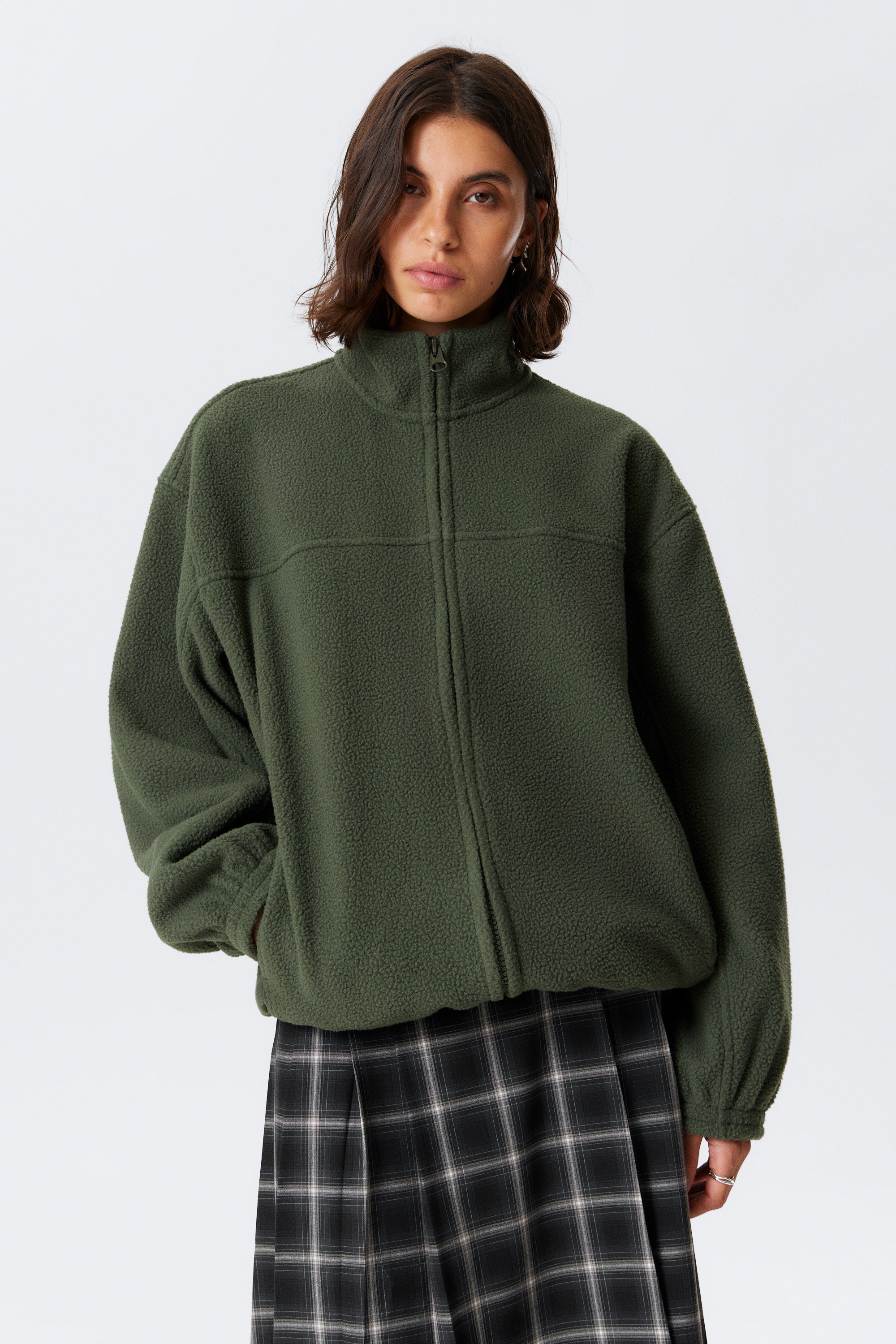 Fleecejakke med glidelås - Mørkegrønn/Mørk gråmelert