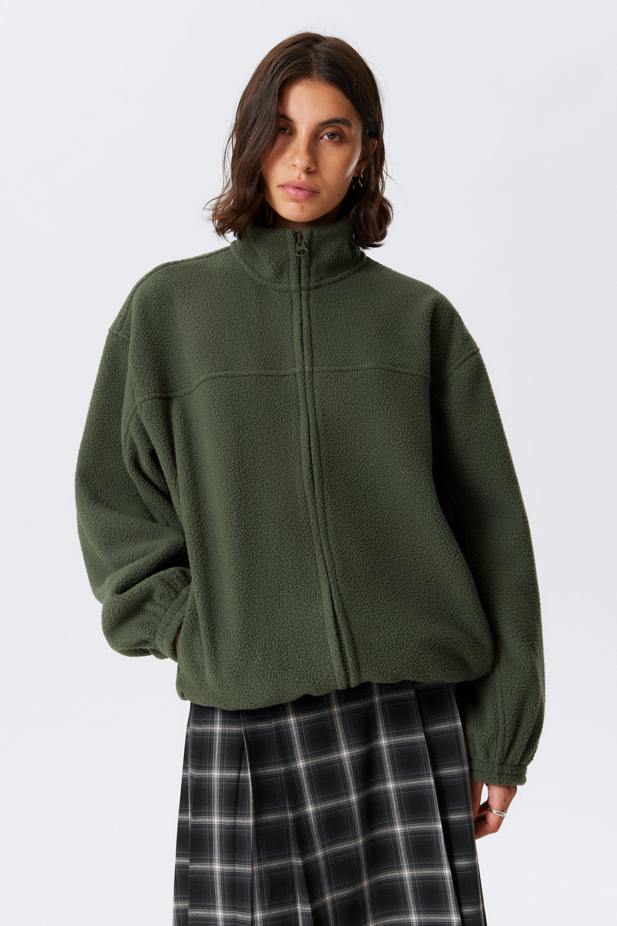 Dunkelgrün - Fleecejacke mit Reißverschluss - 1
