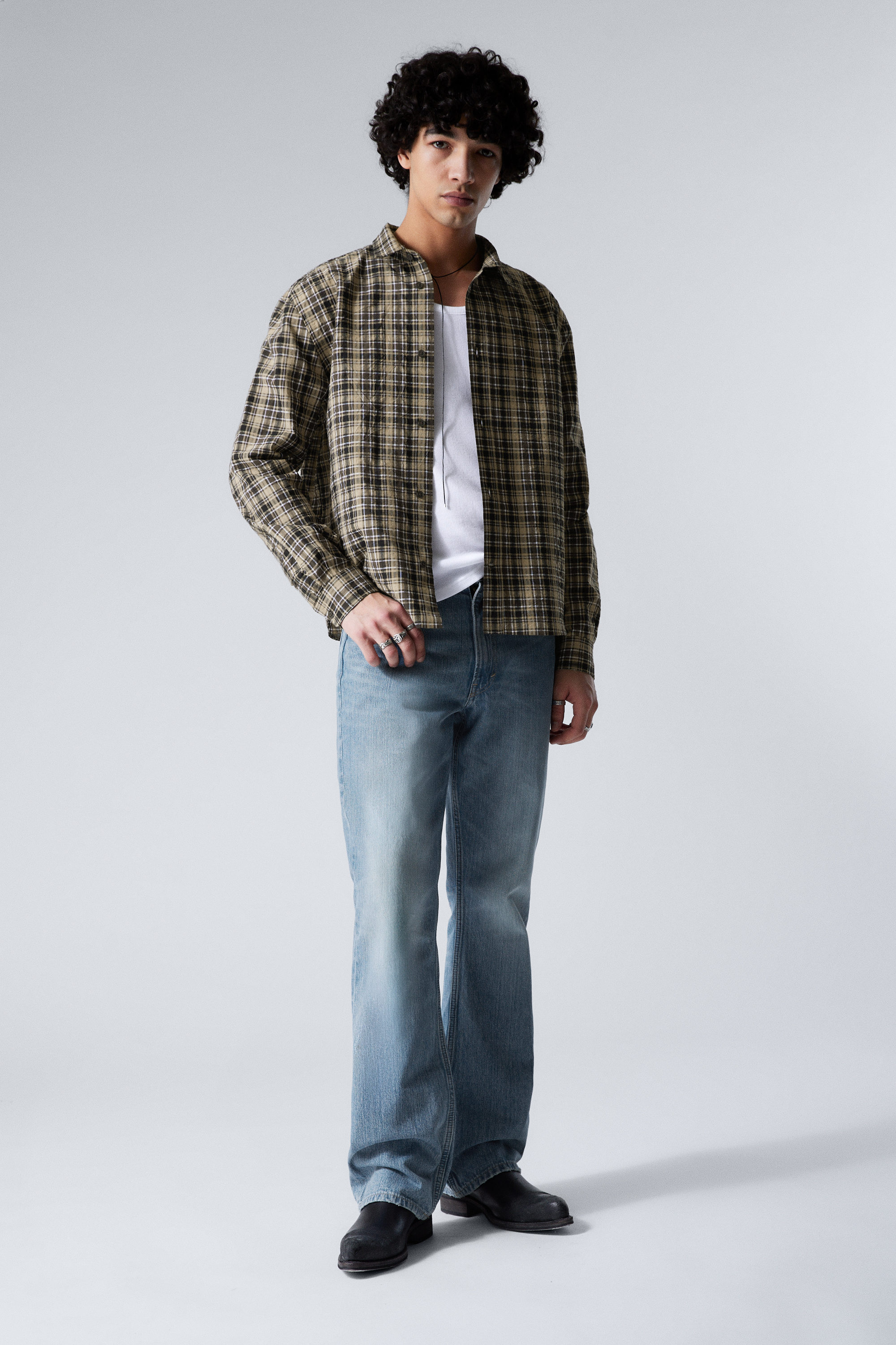 Checked Beige - Relaxed Checked Long-Sleeved Shirt - 2