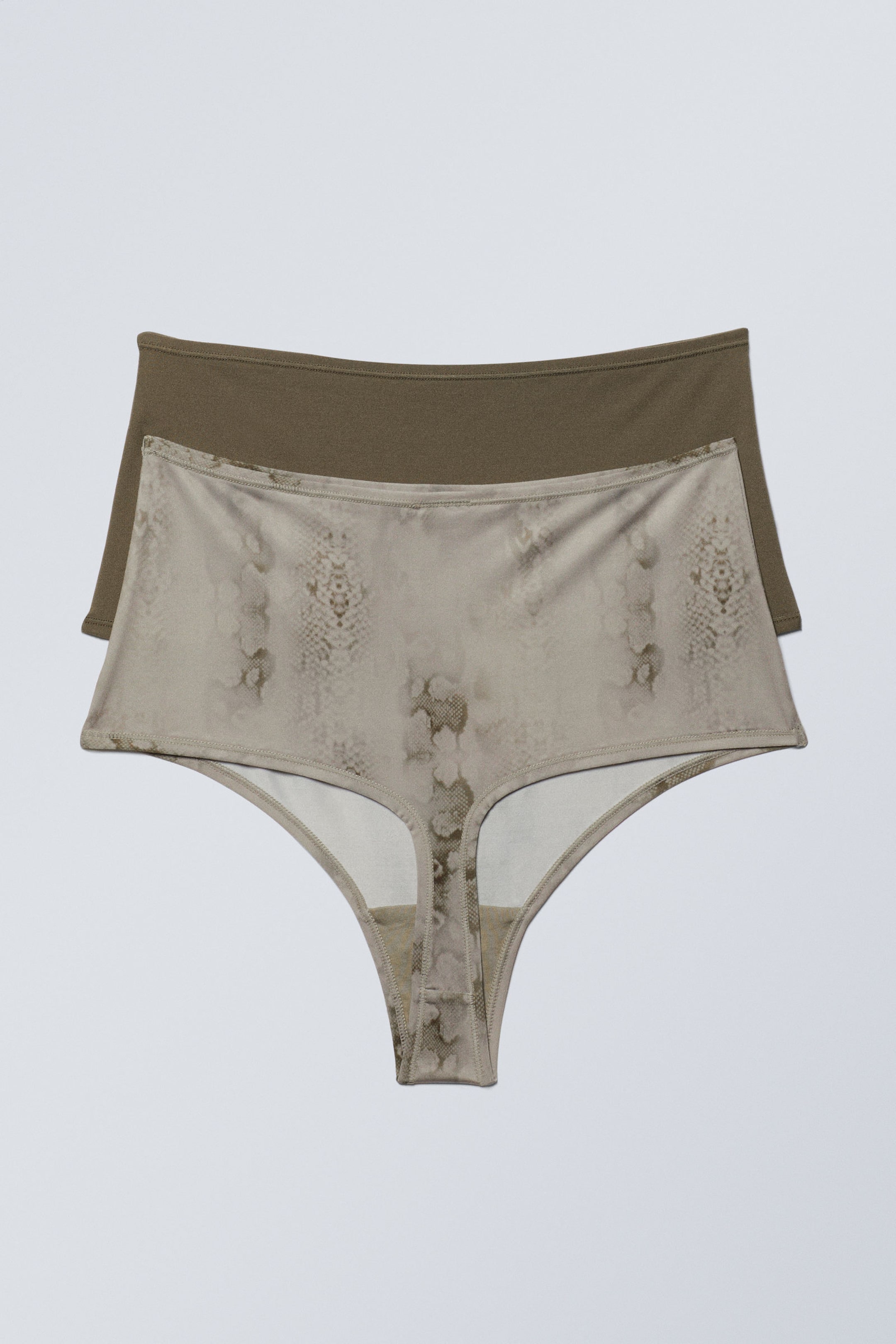 Dark Khaki/Beige Snakeskin - 2-pack Soul Soft High Rise Thongs - 2