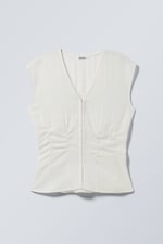 Weiß - Ärmelloses Knitter-Top - 0