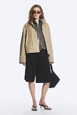 Beige - Veste décontractée en coton à col cheminée - 0