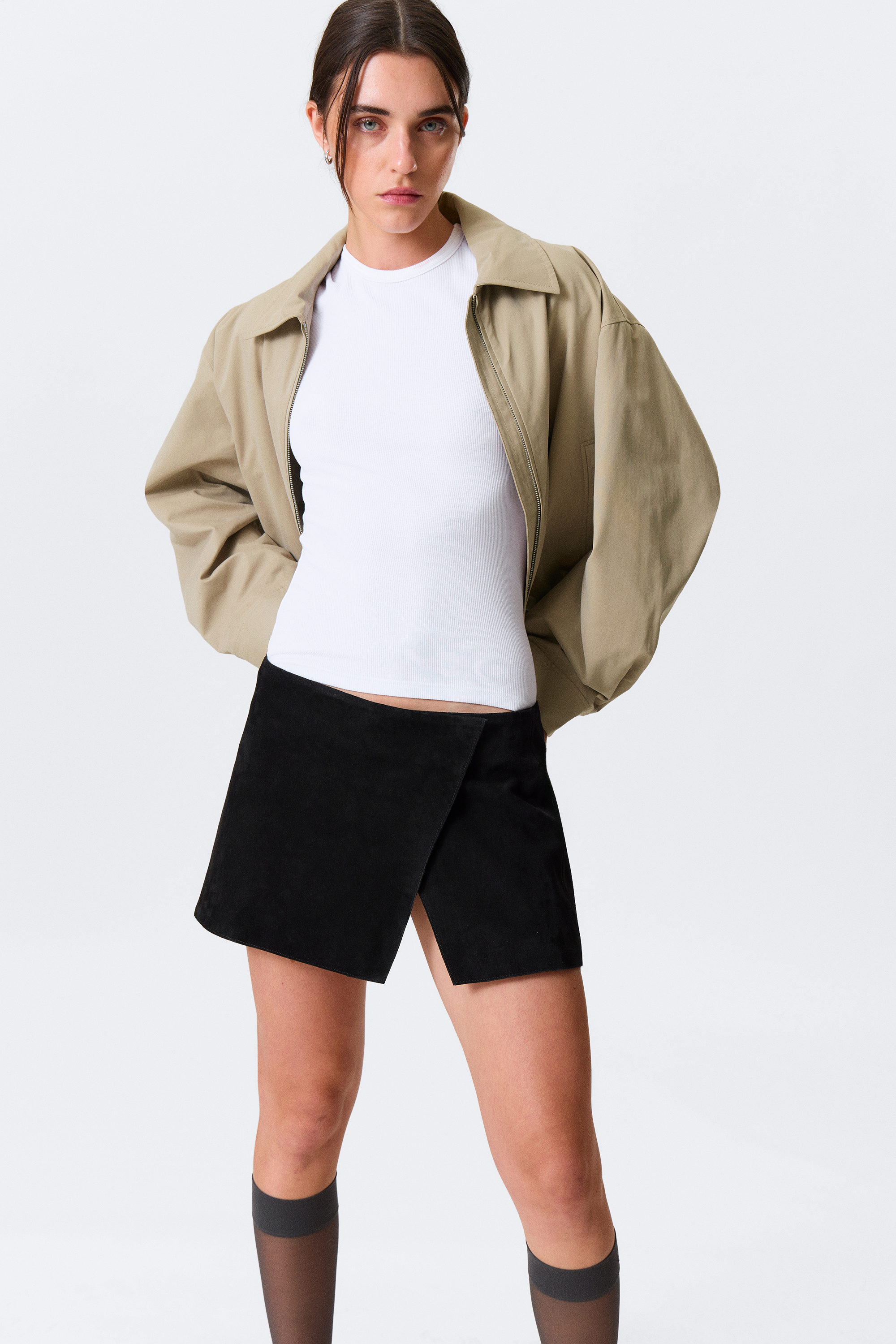 Black - Mini Suede Wrap Skirt - 2