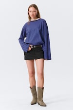 Blue & Burgundy Stripes - Long-Sleeved Cotton T-shirt - 0