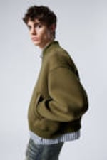 Khaki Green - Loose Scuba Bomber Jacket - 2