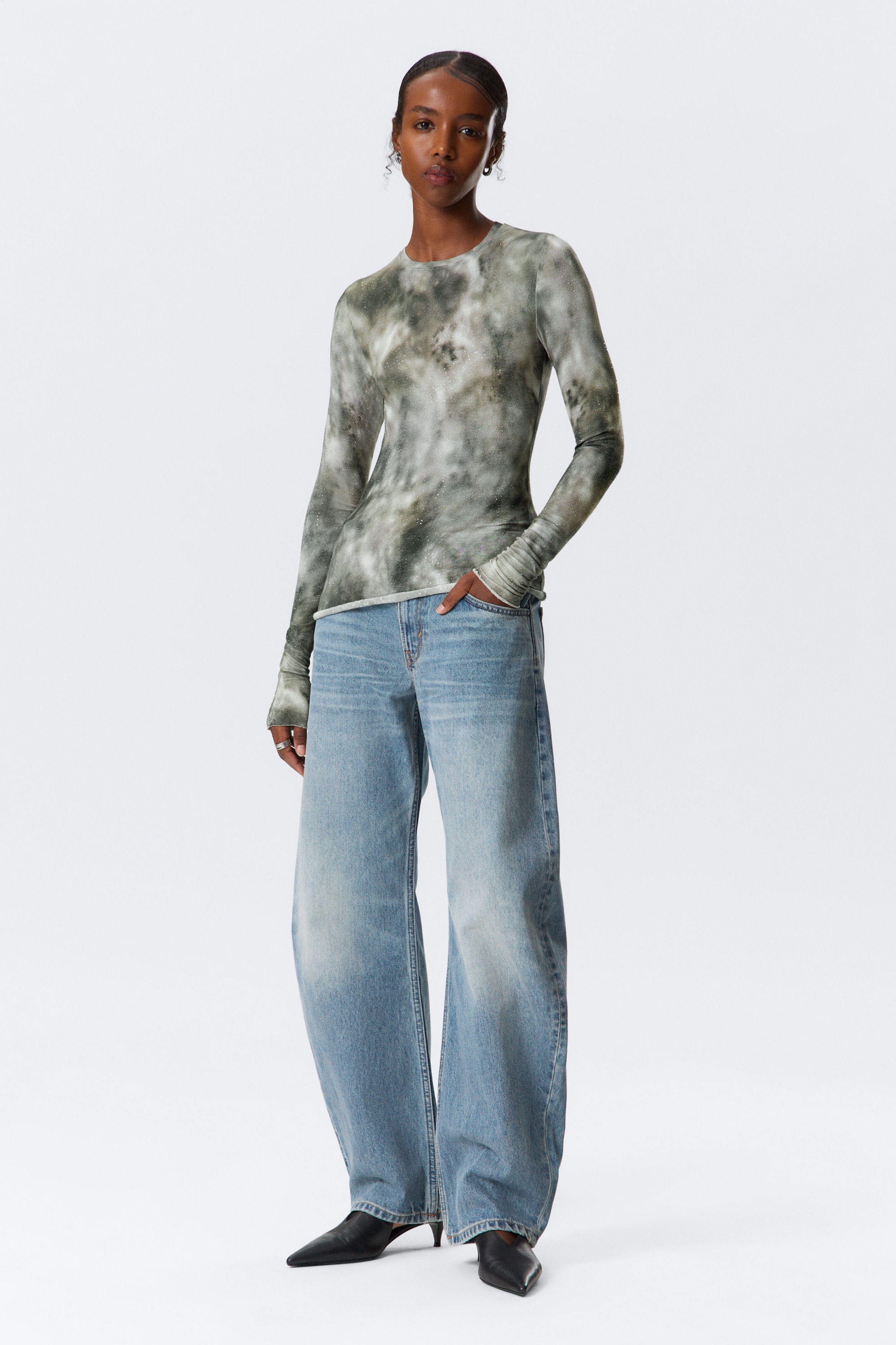 Print and Rhinestone - Slim Fit Printed Rhinestone Top - 2