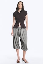 Dark Brown - Slim Fit Short-Sleeved Crepe Shirt - 1