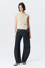 Light Beige - Cap-Sleeved Asymmetric Ripstop Top - 1