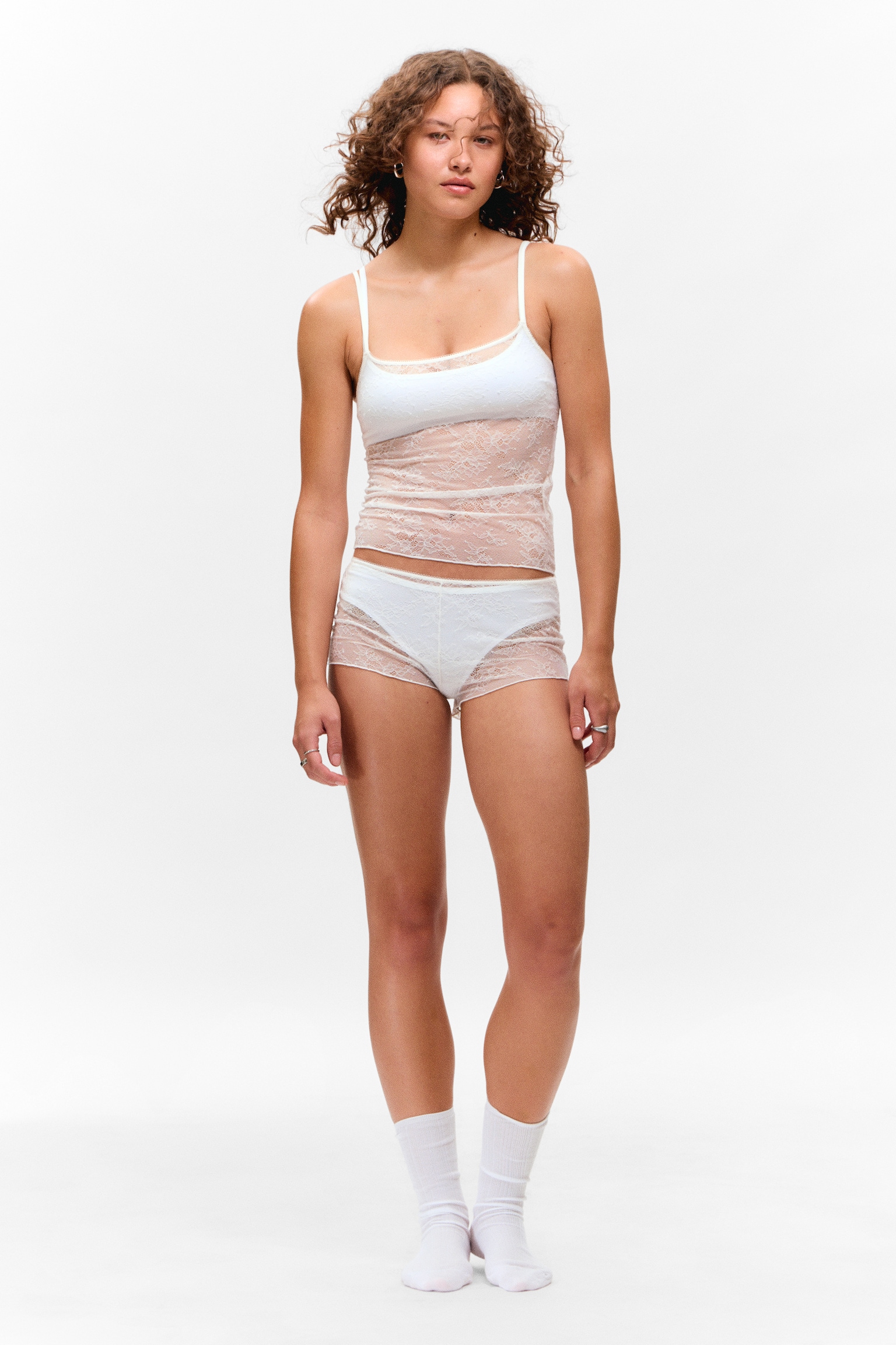 Shorts de pijama de encaje - Blanco