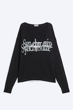 Black - Synchronize - Knitted V-Neck Graphic Sweater - 4