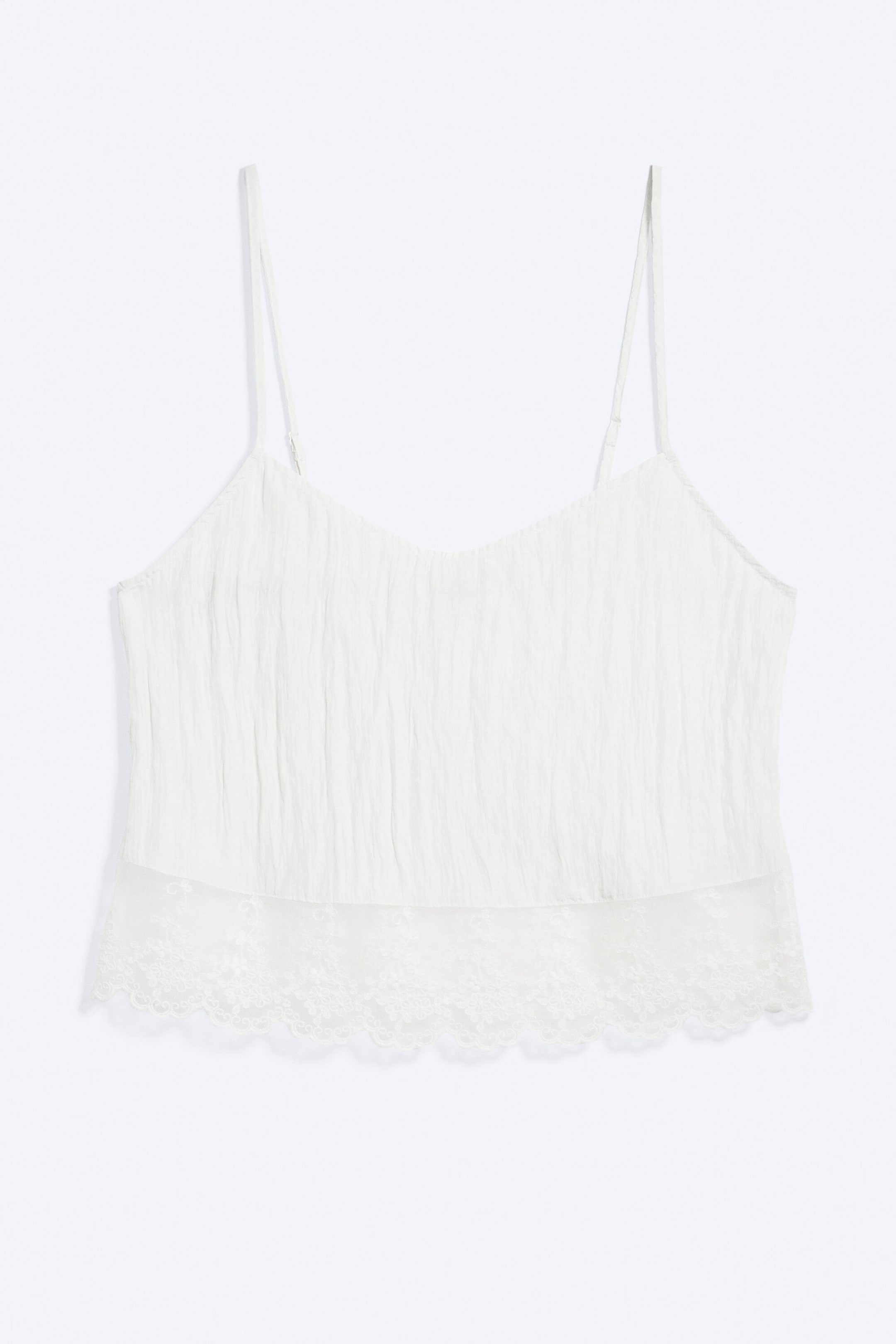 Weiß - Cropped Camisole mit Spitzenbesatz - 3