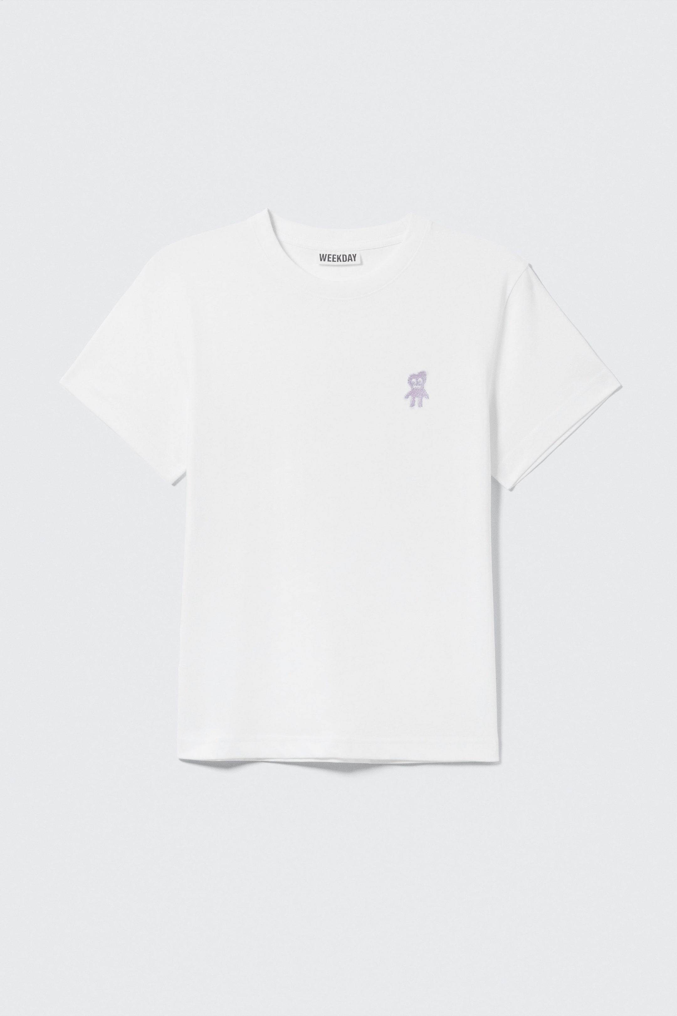 White - Embroidered Monster - Shrunken Cotton T-shirt - 1