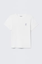 White - Embroidered Monster - Shrunken Cotton T-shirt - 0