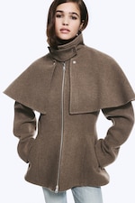 Brown - Wool-Blend Cape-Detail Jacket - 0