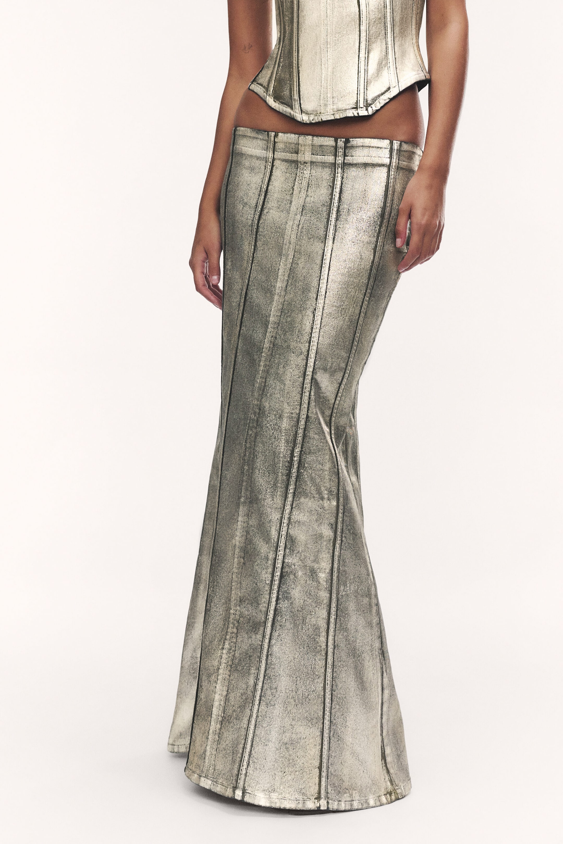 Silber/Gold beschichtet - Beschichteter Jeans-Maxirock - 2