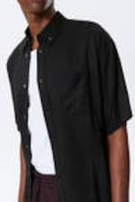 Black - Oversized Draped Boxy Short-Sleeved Shirt - 1