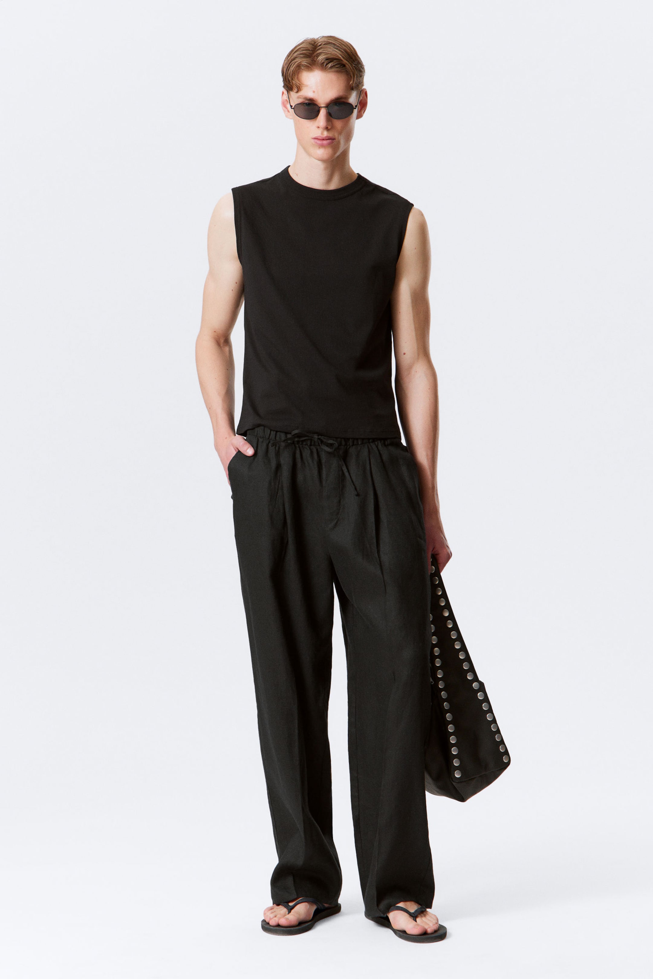 #272628 - Loose Fit Straight Leg Linen Trousers - 1
