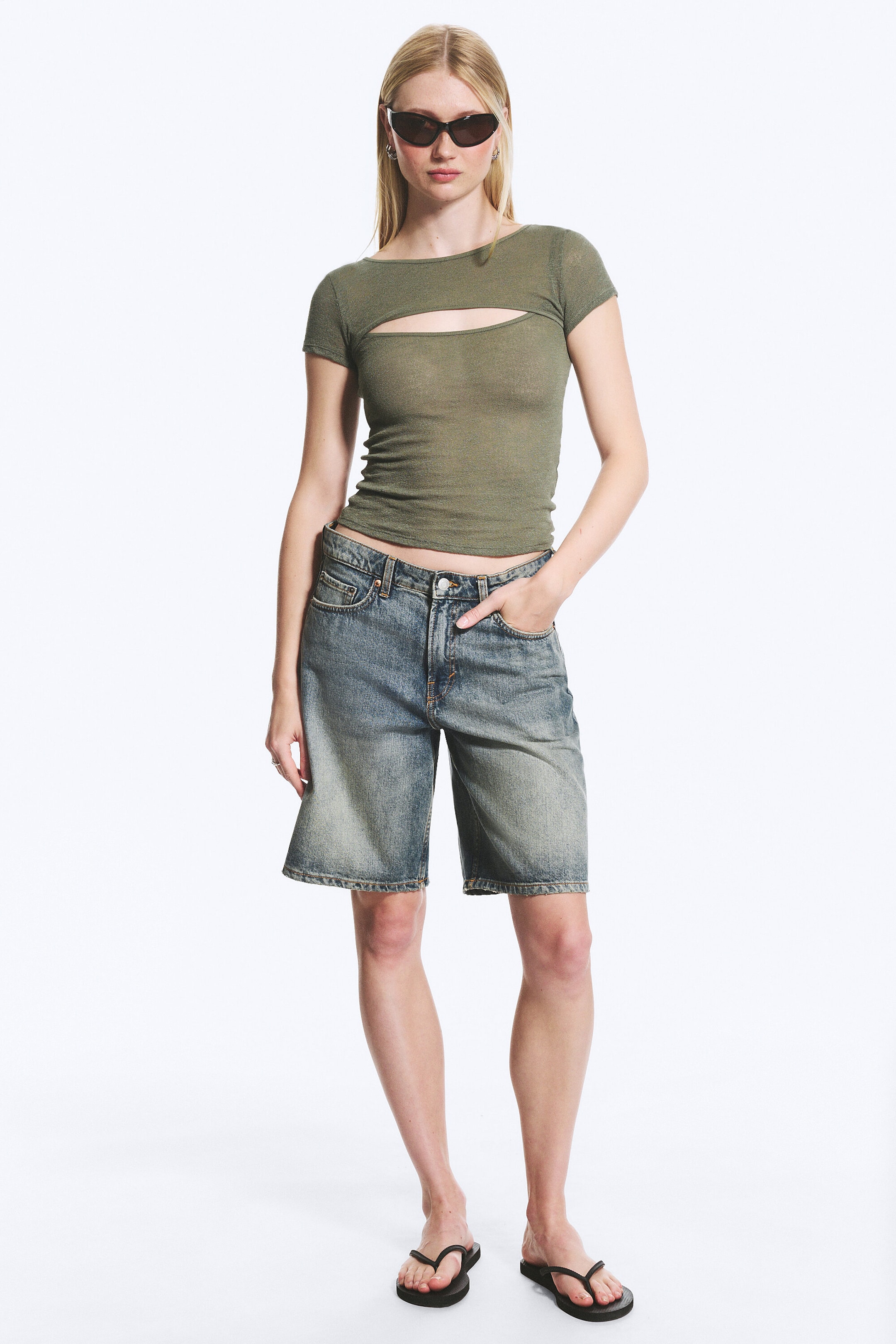 Dusty Khaki Green - Layered Two-Piece Bolero Top - 2