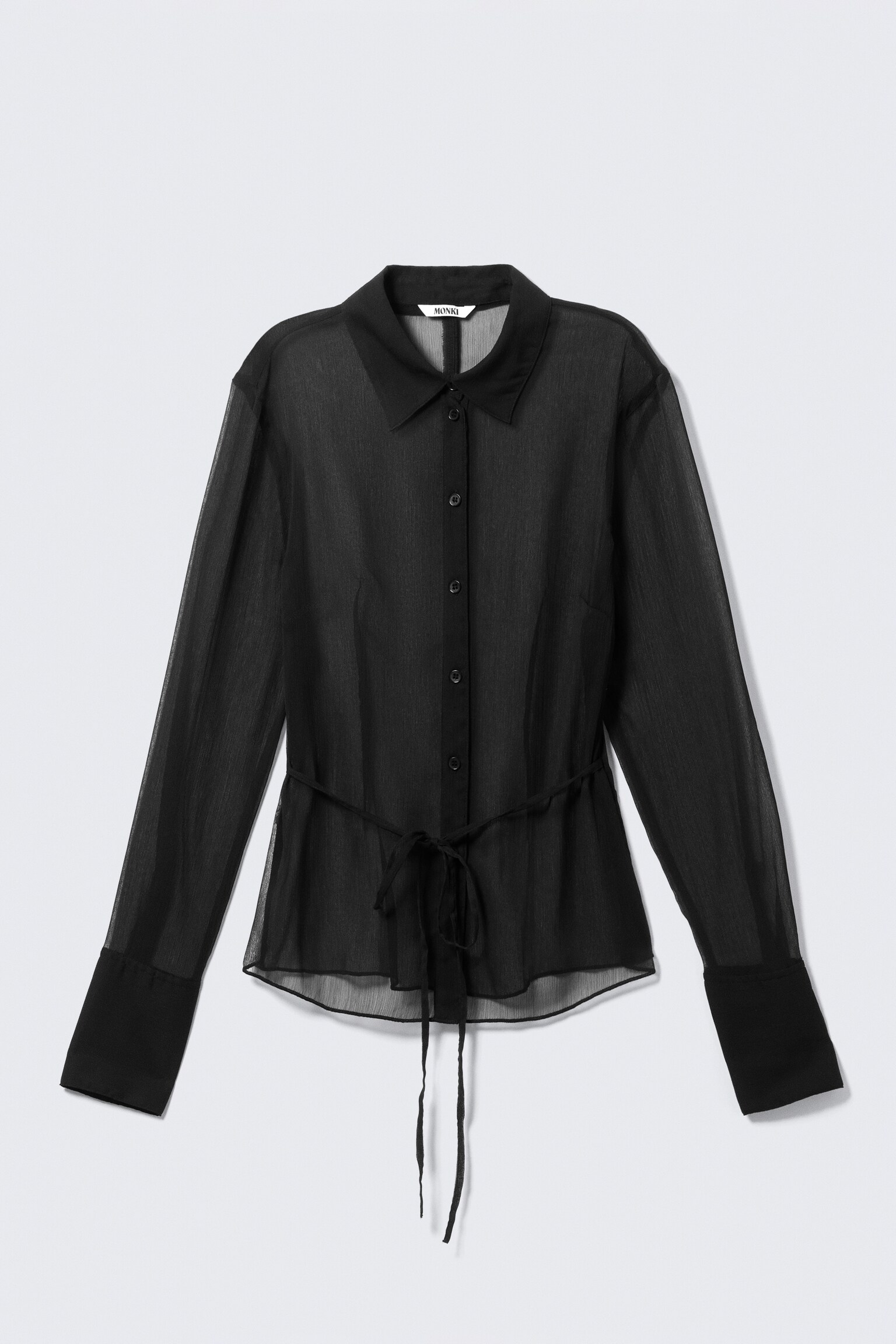 Fitted Tie-Back Sheer Shirt - Black/Floral pattern - 2