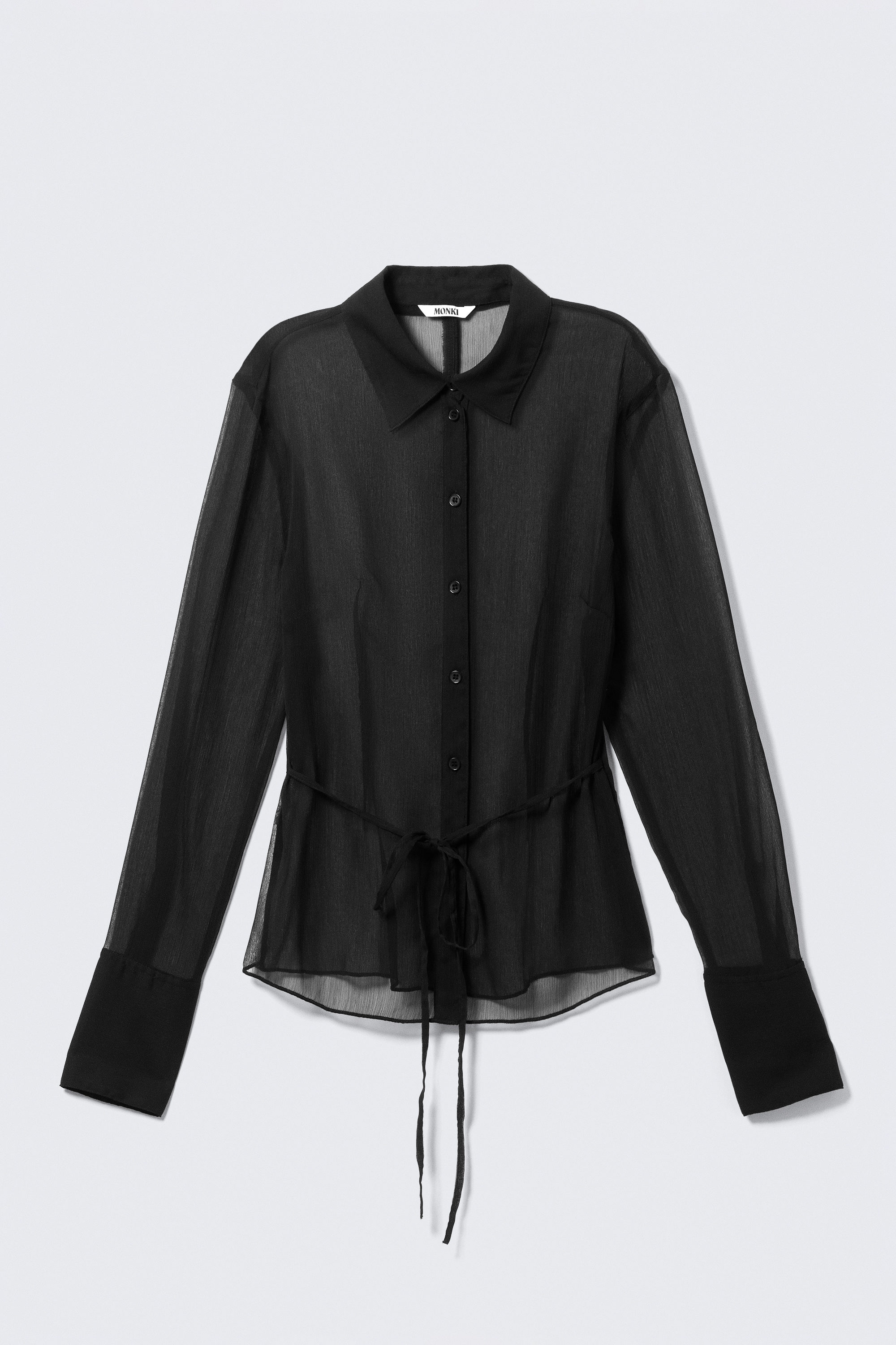 Black - Fitted Tie-Back Sheer Shirt - 3