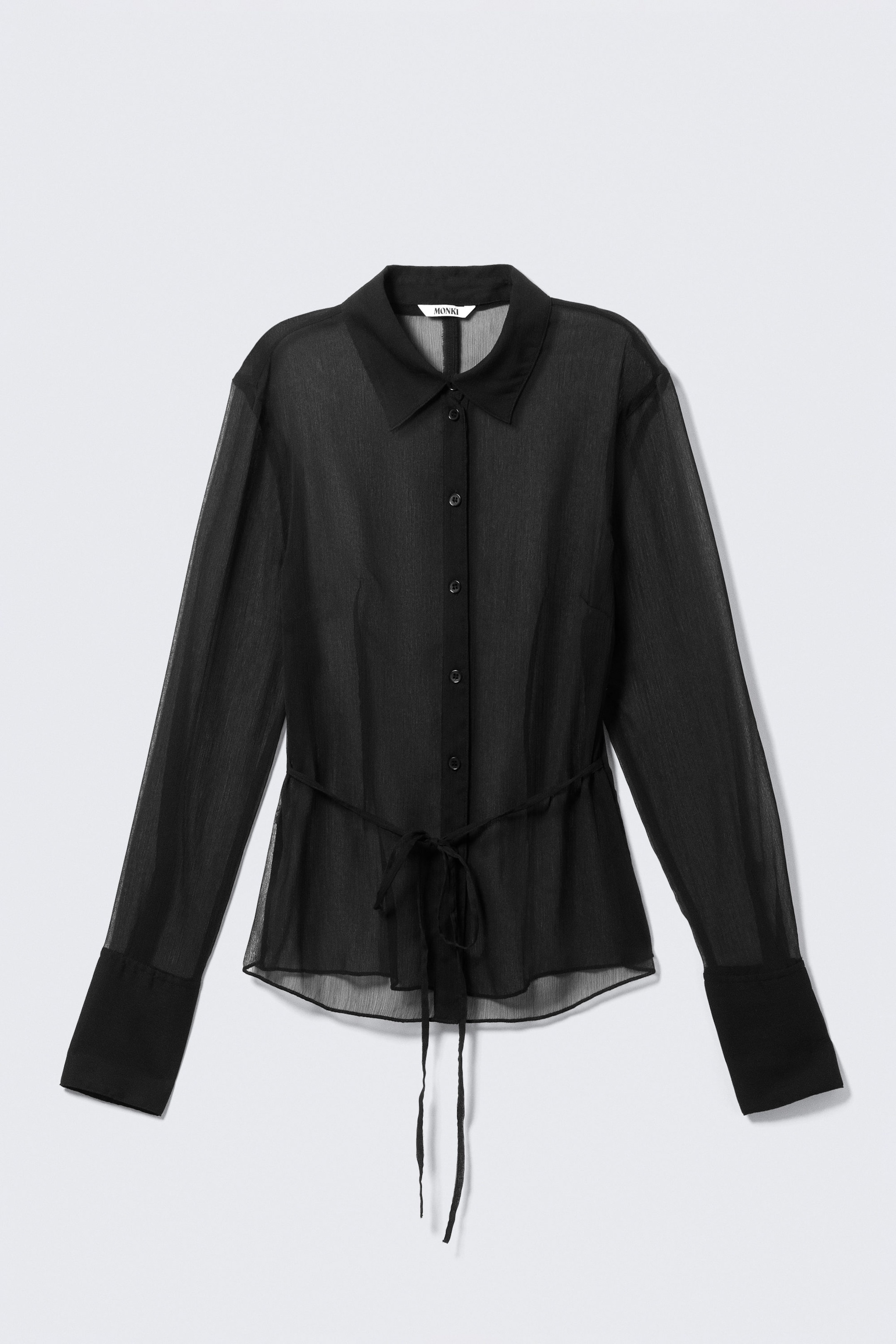 Black - Fitted Tie-Back Sheer Shirt - 3