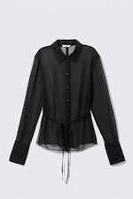 Black - Fitted Tie-Back Sheer Shirt - 3