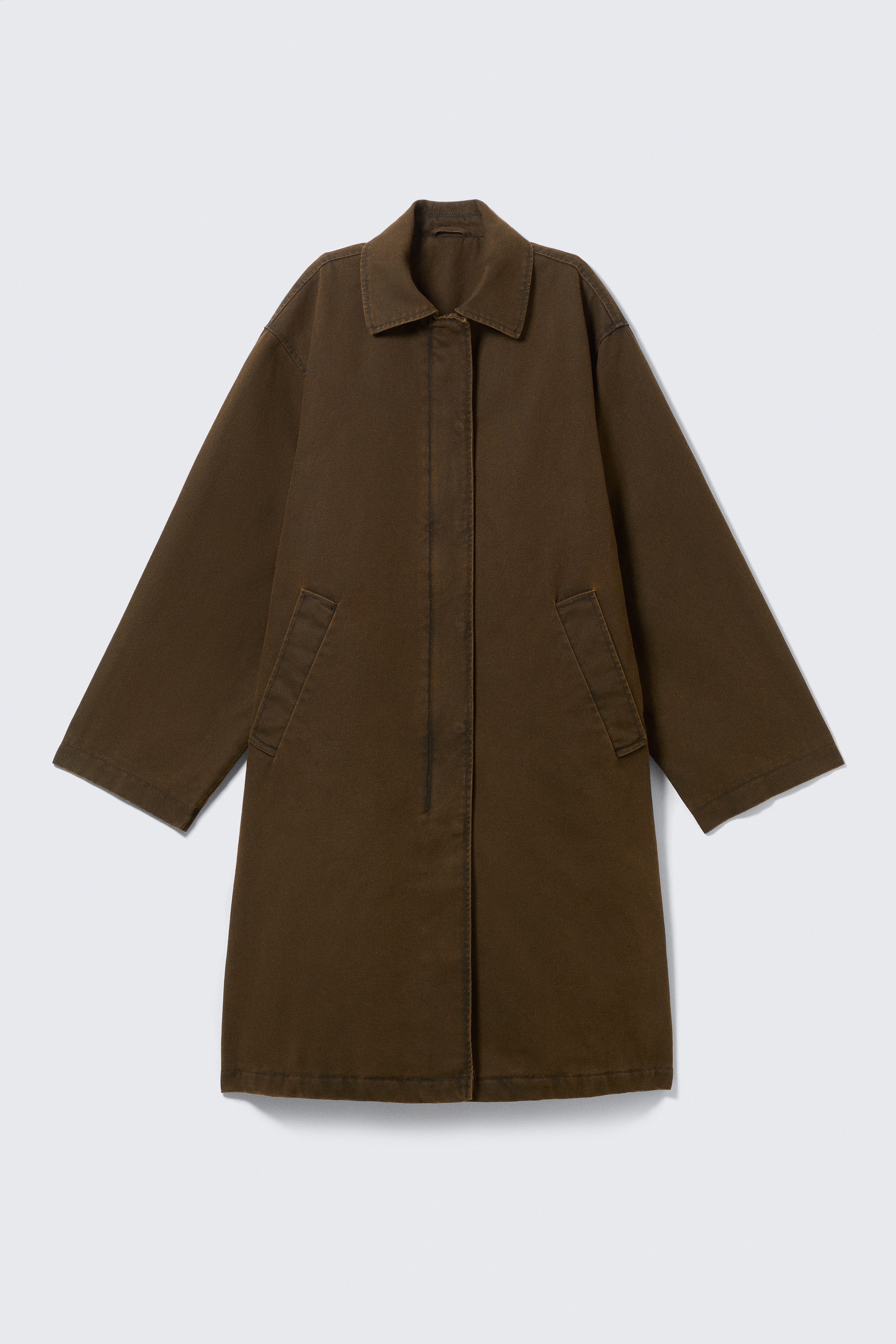 Oversized Canvas Car Coat - Donker kakigroen