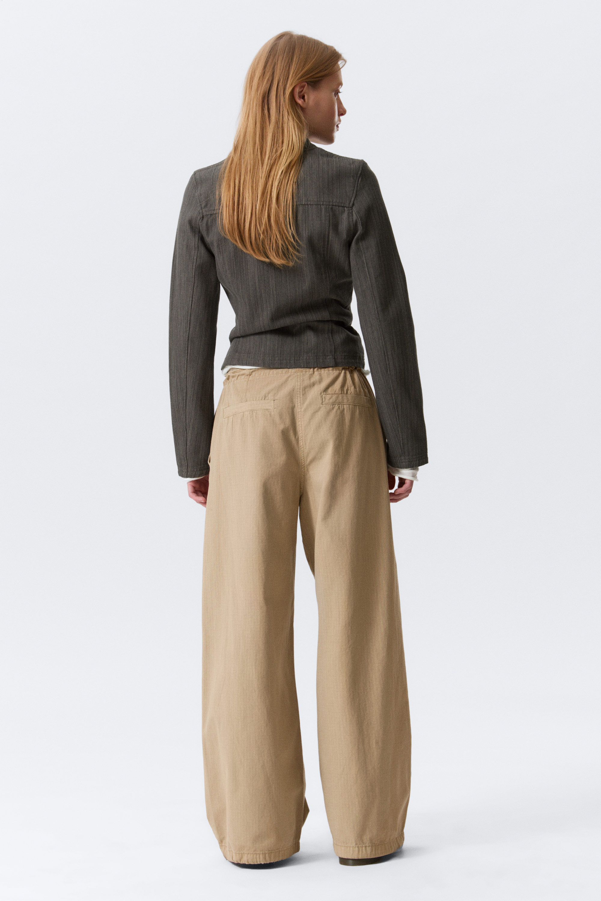Beige - Low Rise Baggy Ripstop Trousers - 3