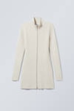 Helles Taupe - Lange Strickjacke Laila mit Reißverschluss - 0