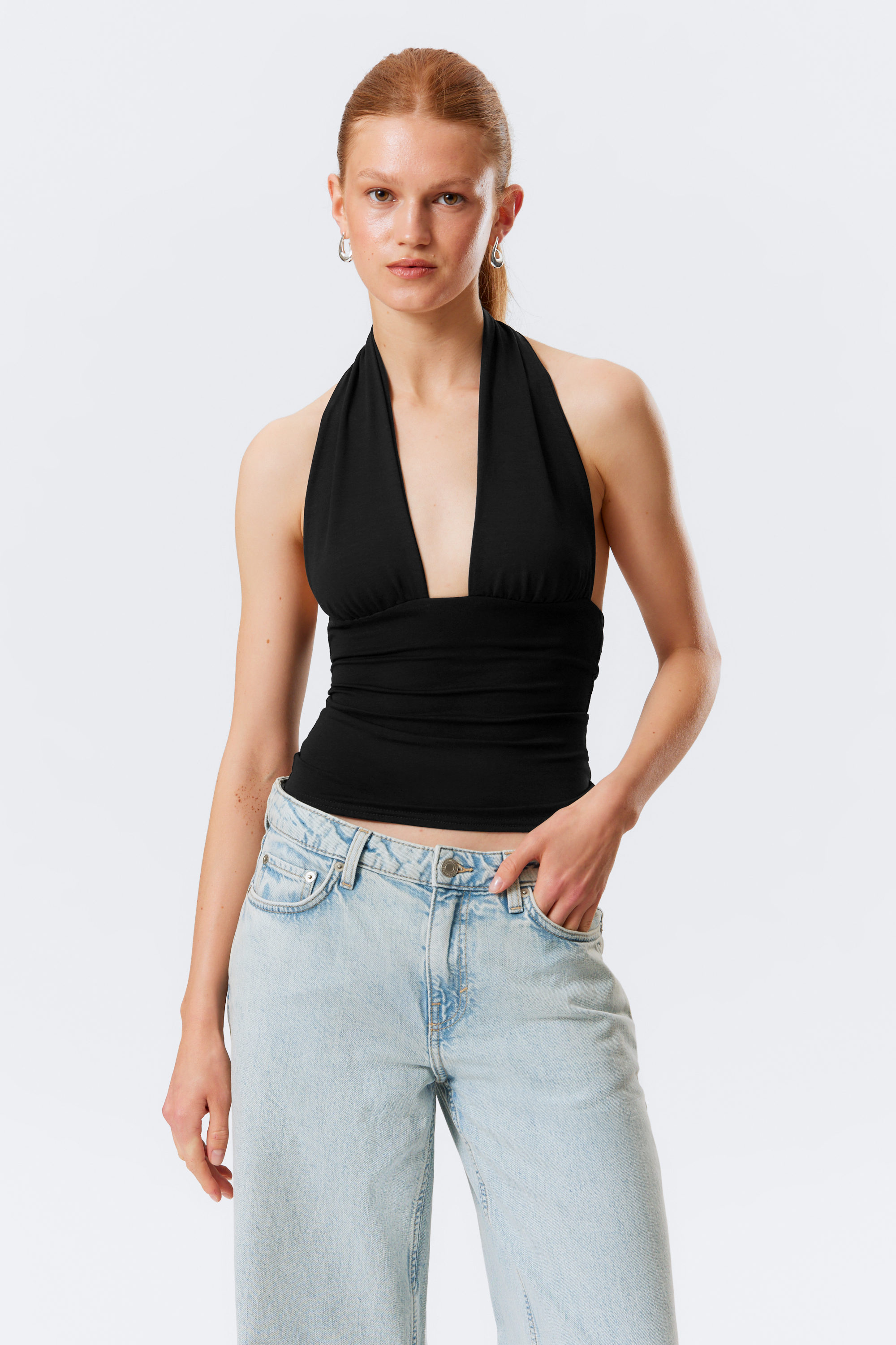 Black - Deep Halterneck Top - 1
