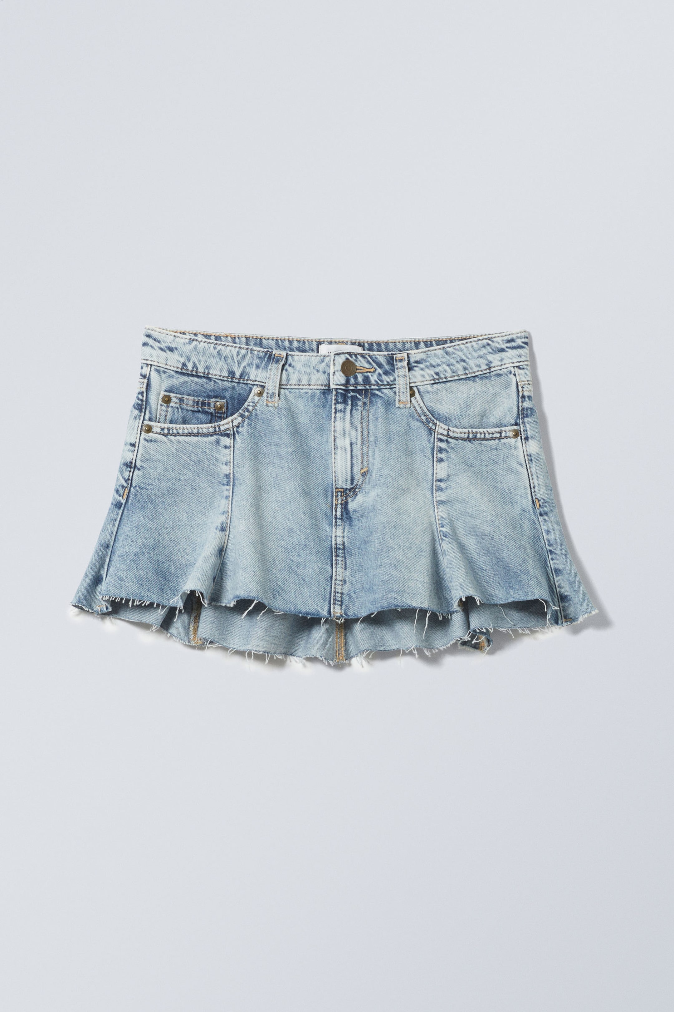 Tide Blue - Low Frayed Mini Denim Skirt - 1