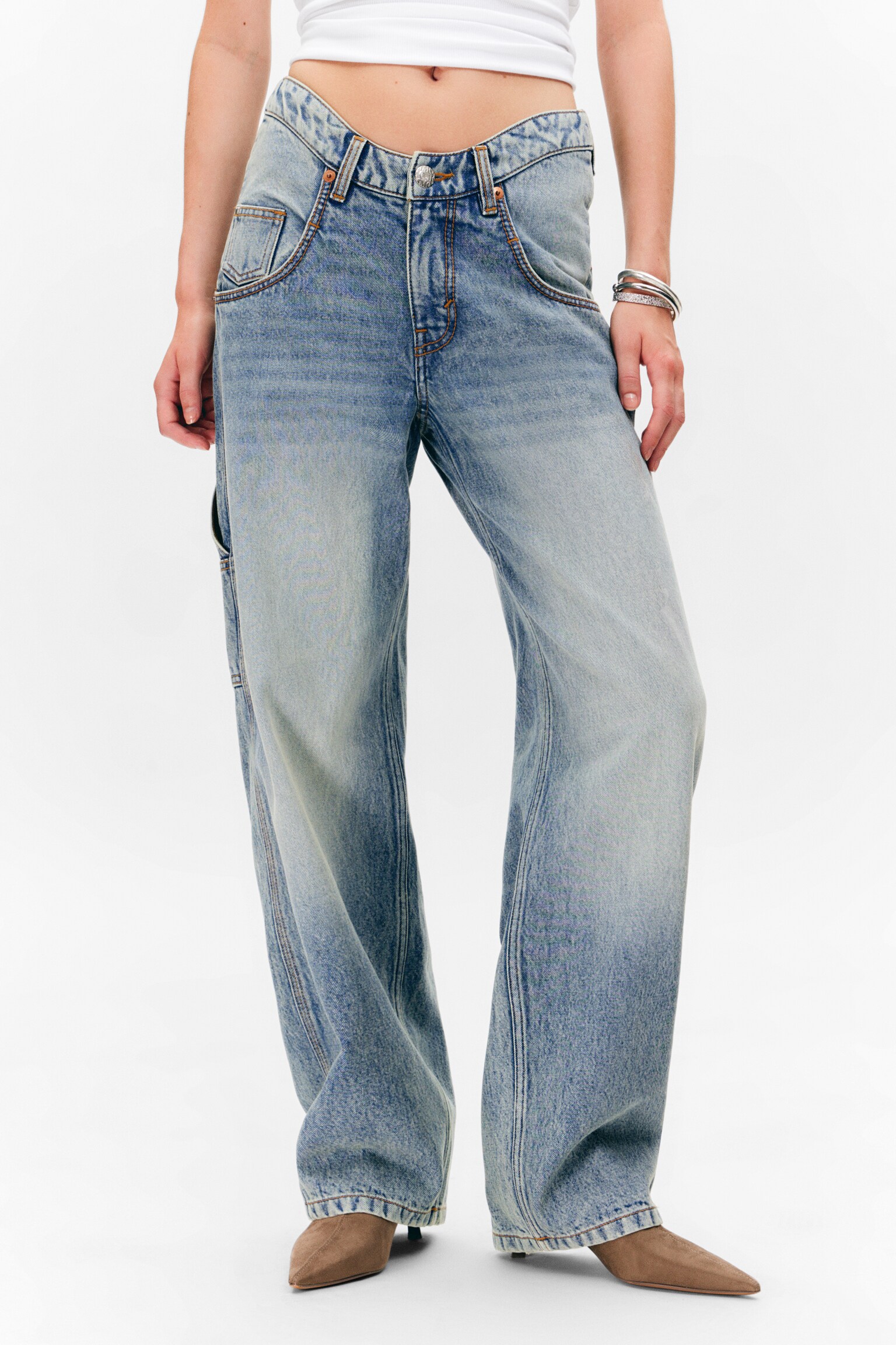 Scooped Waist Workwear Jeans - Hypnos Blue - Medium Blue - 4