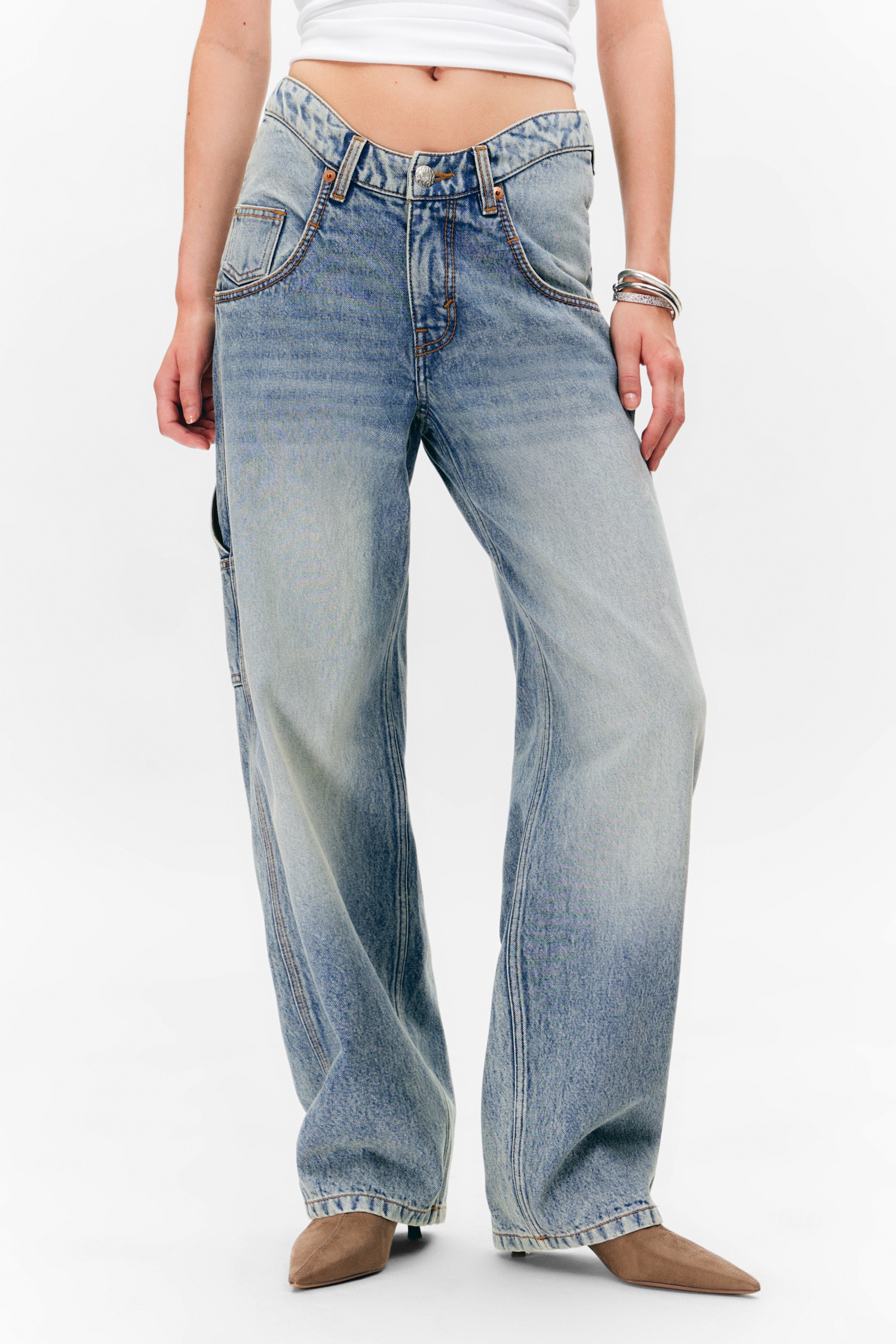 Fever Scooped Waist Workwear Jeans - Hypnos Blue - Medium Blue - 4