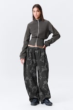 Dark Grey - Camo - Loose Printed Cotton Terry Sweatpants - 0
