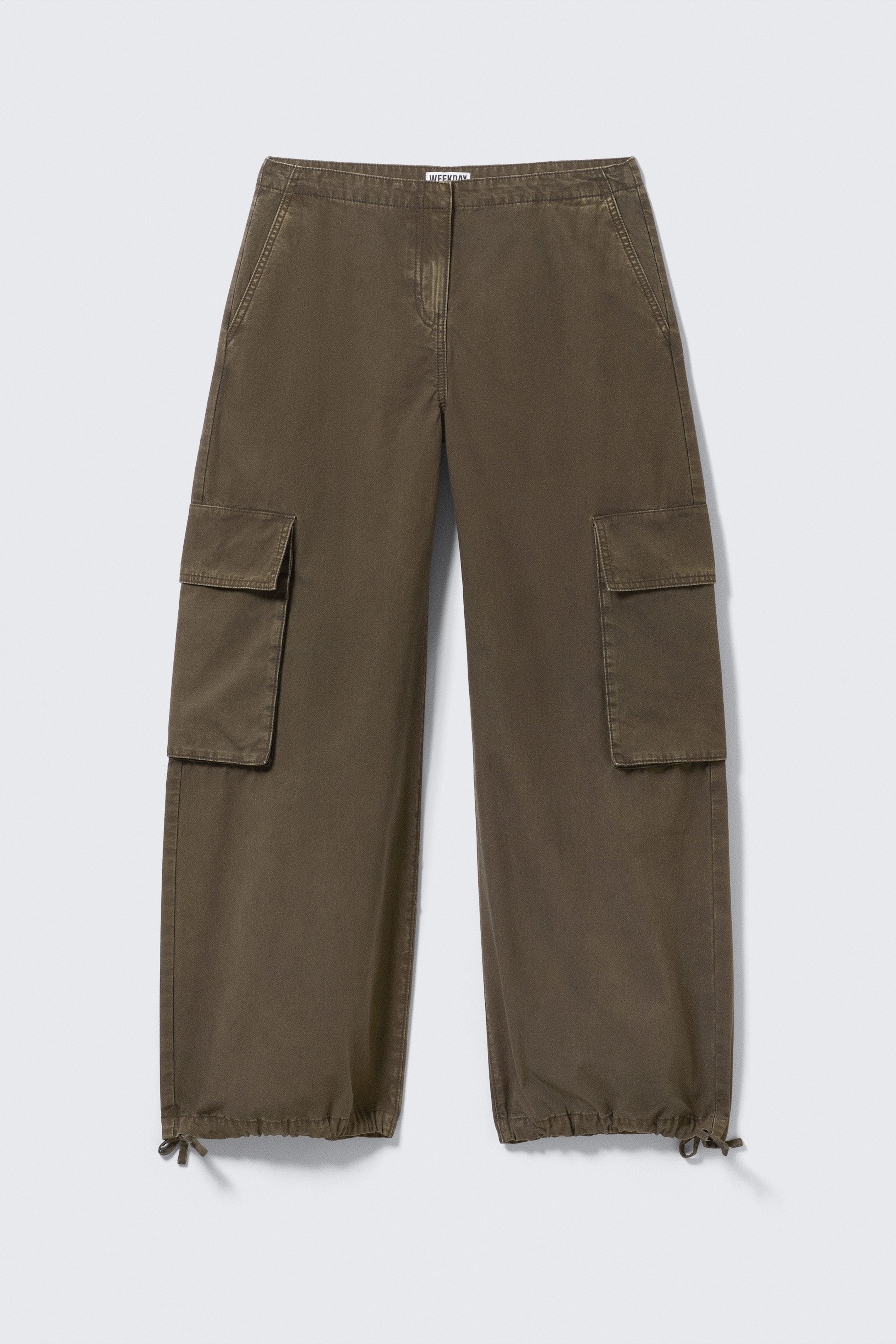 Dark Khaki - Low Rise Wide Leg Cargo Trousers - 1