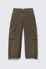 Dark Khaki - Low Rise Wide Leg Cargo Trousers - 0