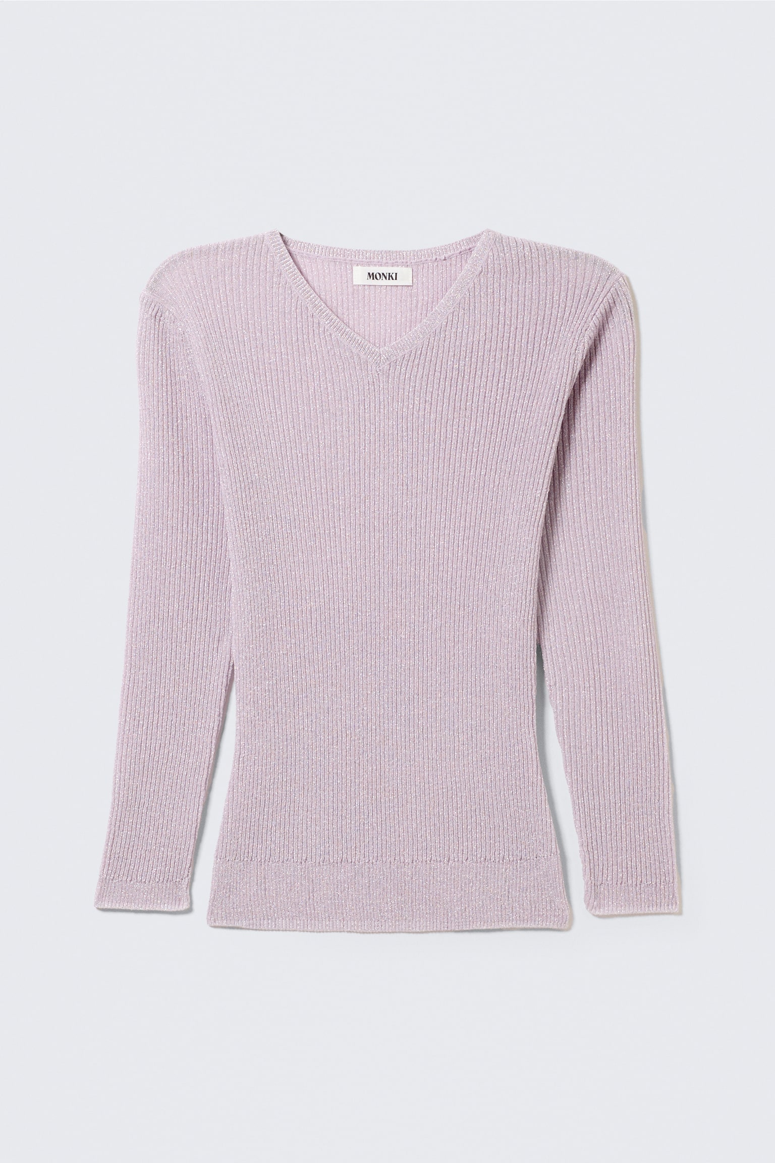 Pull ajusté en maille à col en V - Rose clair/Gris clair rayé - 2