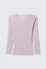 Lichtroze - Slim gebreide trui met V-hals - 4