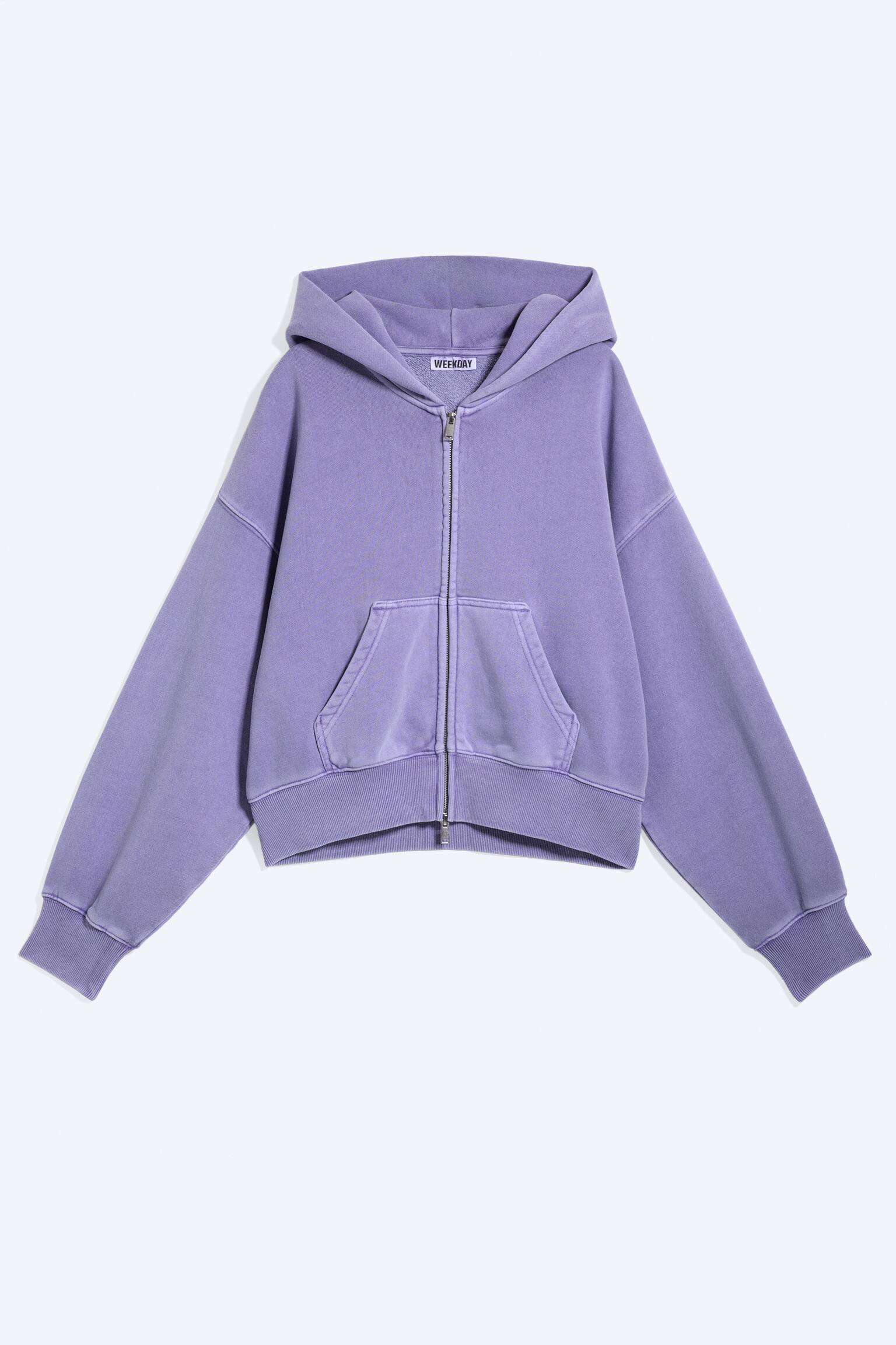Felpa con cappuccio e zip - Lilla lavato/Grigio mélange/Washed Purple