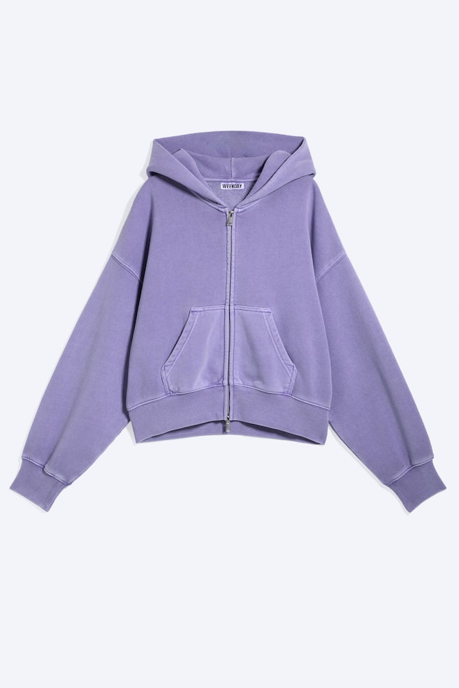 Kurzer Boxy-Hoodie mit Reißverschluss - Flieder verwaschen/Schwarz/Grau meliert/Verwaschenes Lila - 1