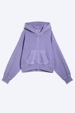 Washed Lilac - Cropped Boxy Zip Hoodie - 0