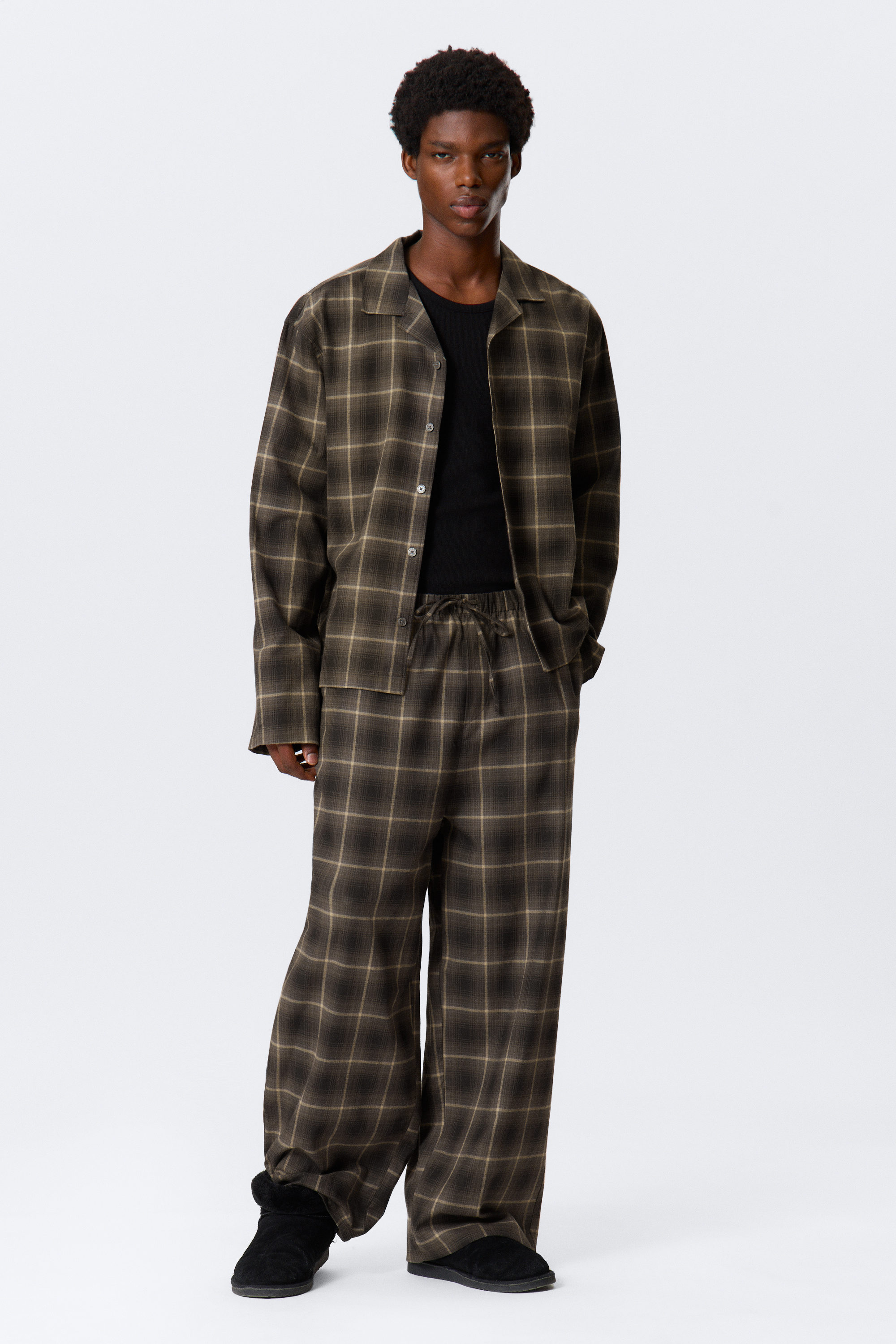 Checked Dark Brown - Relaxed Flannel Pyjama Trousers - 4