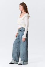 Blue - Fold Up - Peggy Low Rise Loose Baggy Leg Jeans - 2