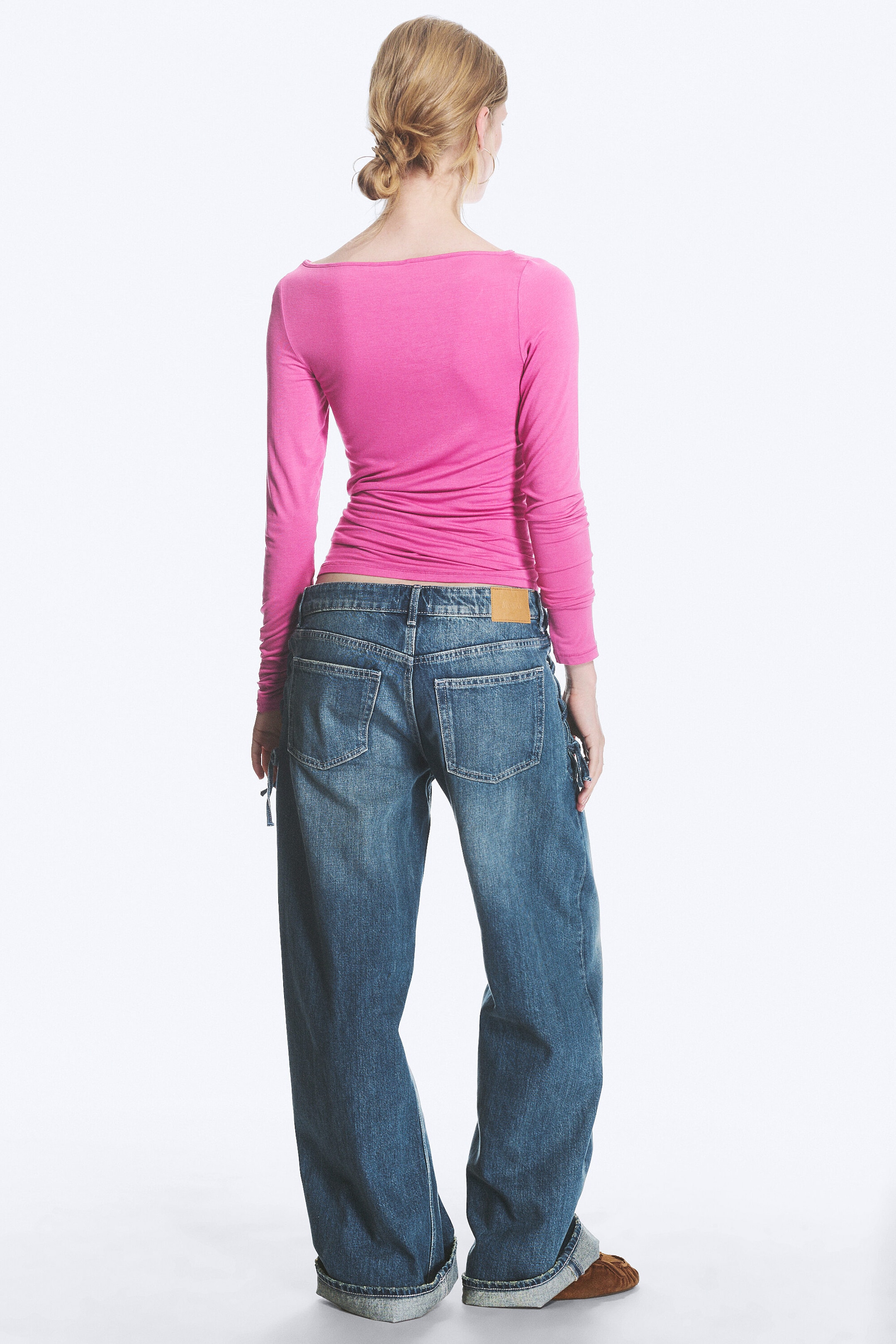 Snøring Blå - Mellomblå - IMOO LAVT LIV LØSE VIDE JEANS MED SNØRING - 3
