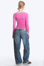 Snøring Blå - Mellomblå - IMOO LAVT LIV LØSE VIDE JEANS MED SNØRING - 3