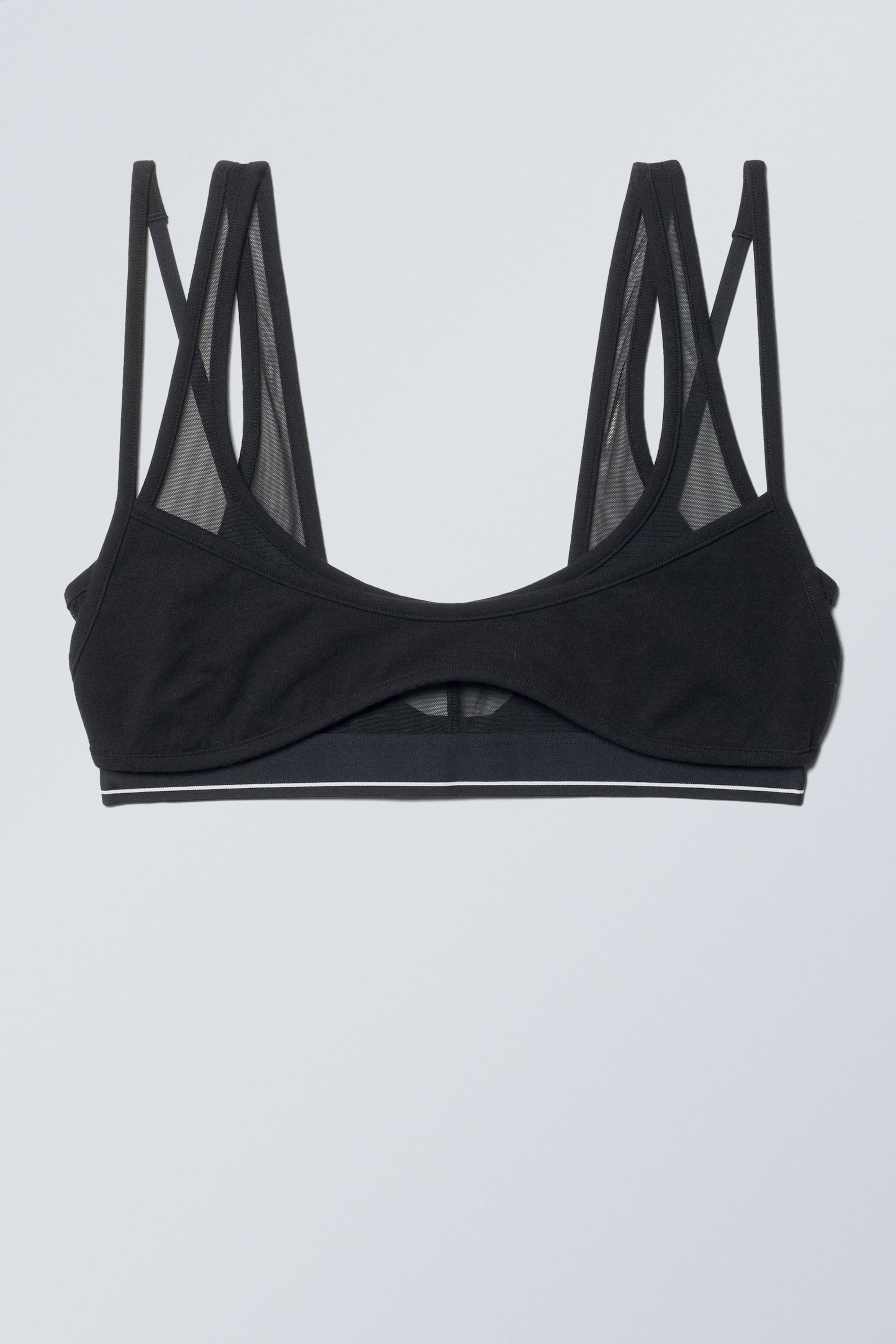 Black Black - Layered Cotton Mesh Bra - 1