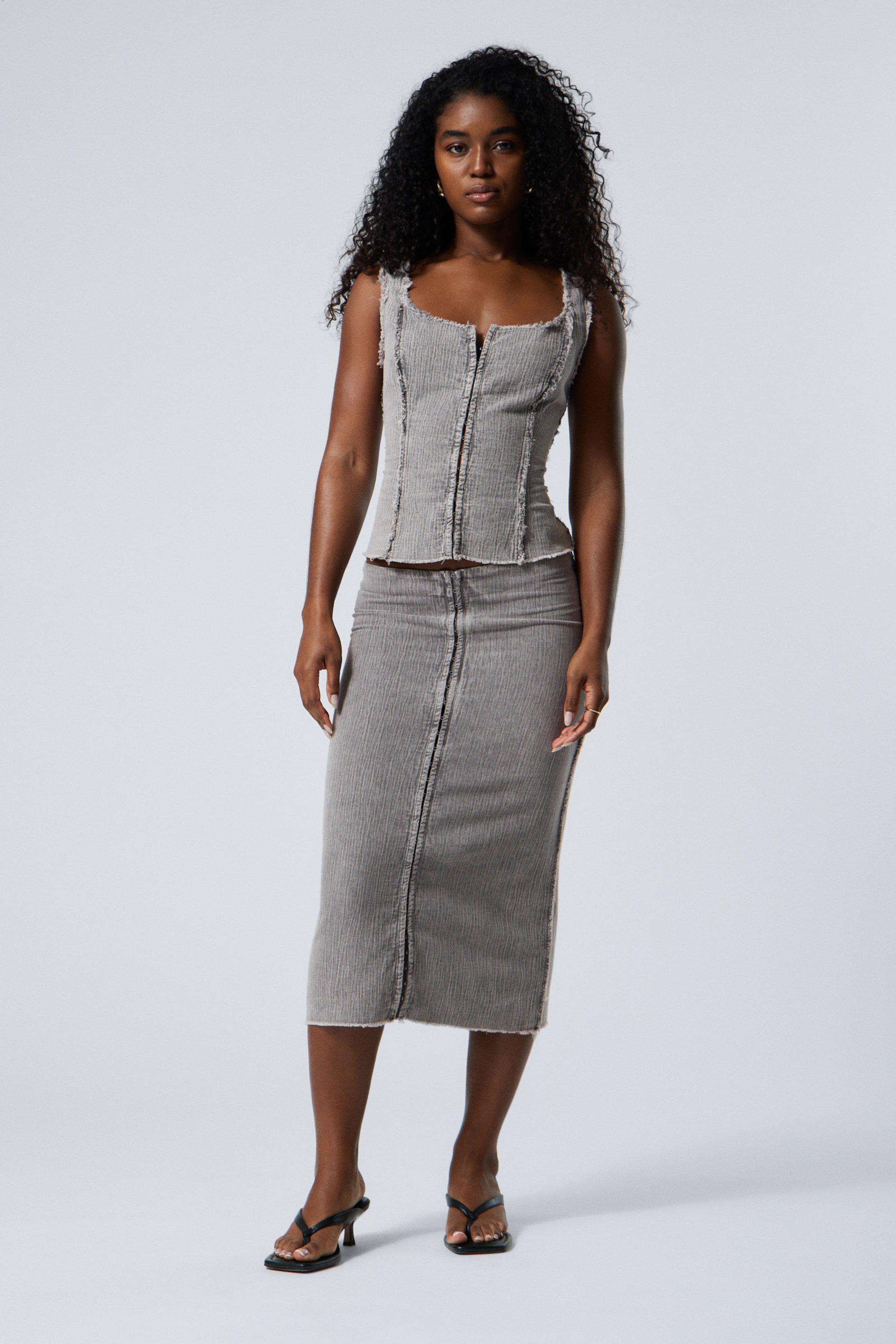 Washed Grey - Washed Square Neck Twill Top - 2