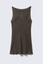 Black & Dark Mole - Sheer Sleeveless Boat-Neck Mini Dress - 4
