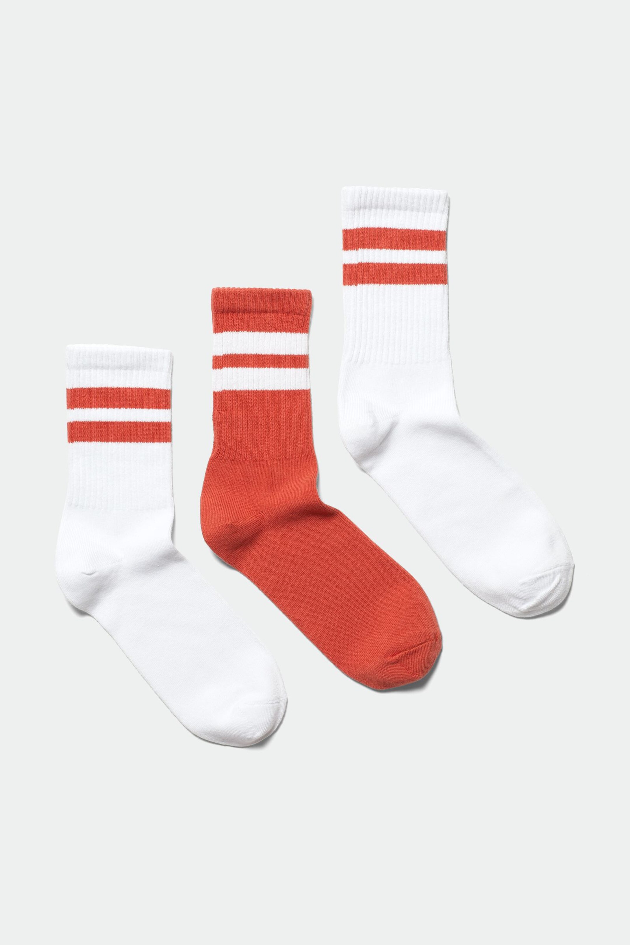Weiß/Orange - Gestreifte Sportsocken 3er-Pack - 0
