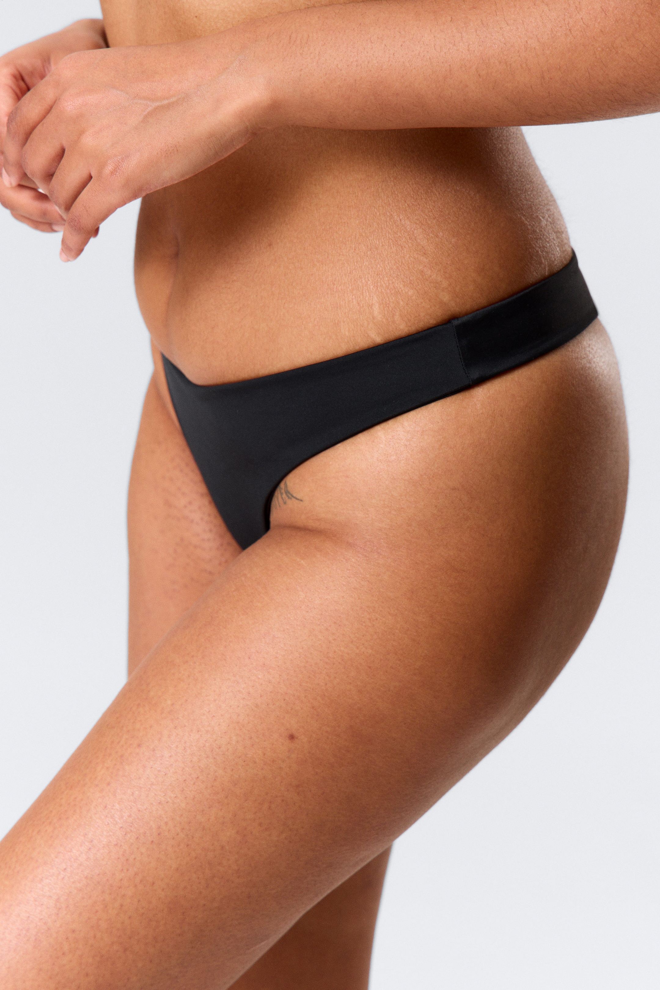 Black - V-Shaped Thong Bikini Bottoms - 2